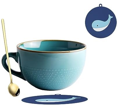 hengshukeji 700 ml große Kaffeetasse, Keramik-Kaffeetasse, Teetassen für Büro und Zuhause, Geburtstagsgeschenk, spülmaschinen- und mikrowellenfest (Blau)