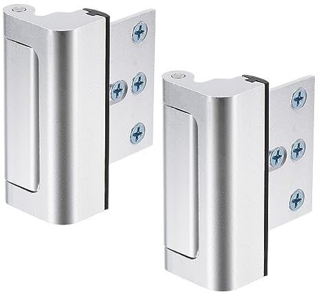 sourcing map 2 Set Home Security Door Lock, Door Reinforcement Lock 3 Inch Stop Withstand 800lbs, Front Door Kick in Security Protector for Inward Swinging Door Latch, Silver