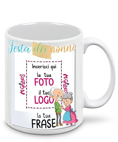 Mr. Gadgets Tazza in Ceramica Personalizzabile con Foto e Scritta Stile Polaroid (Speciale festa dei Nonni)