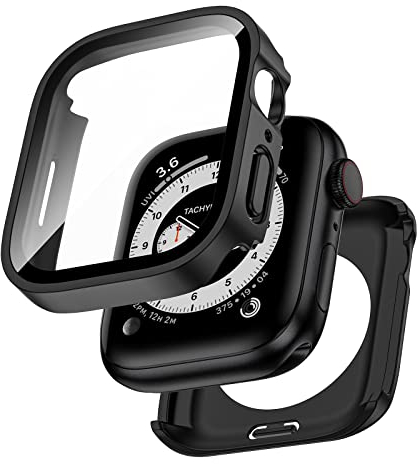 Kawoco 2 in 1 Wasserdicht Hülle für Apple Watch 40mm Series 6/5/4/SE mit Tempered Glas Displayschutz, 360° Rundum PC Front & Rückseite Gehäuse Schutzhülle für iWatch 40mm Schwarz