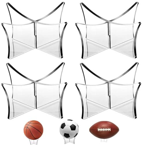WADY Porta Palloni, Espositore Basket, Espositore Palloni, 4 Pezzi Espositore per Pallone da Calcio, Base Basket Acrilico per Riporre e Display da Pallone Calcio Pallone Pallavolo Palla (Trasparente)