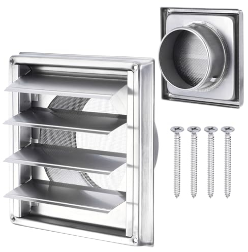 PATIKIL Dryer Vent Cover, 5 Inch, Stainless Steel Exterior Wall Outlet Vent Grille, Louvered with Moving Flap and Screen Mesh, for HVAC Kitchen Bathroom