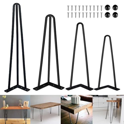 AUTOFU Haarnadel Tischbeine Metall Möbelfüße Tischkufen Möbelbeine Austauschbare DIY Hairpin Legs Schwarz Tischgestell Tischbein 85cm Hoch, 4er Set, 3 Streben