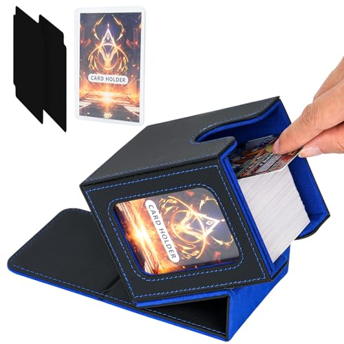 Jamiukro Card Deck Box für MTG Commander, TCG-Kartenbox, PU Leder Magnetic Sammelkarten Aufbewahrungsbox, für 100 doppelärmelige Karten, Schwarz & Blau