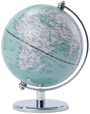 TROIKA Globus Mini Ø 13 cm GAGARIN Globus hellgrüne Meere & glänzende weiße Landflächen, verchromter Metallfuß, weicher Filzboden, bewegliche Achse - im hübschen Karton ideal zum Verschenken