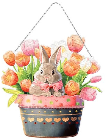 NSXIN 5D Diamond Painting Ostern Deko, DIY Diamant Malerei Bilder Kit Ostern Türkranz mit LED Licht, Handwerk Applique Mosaik Hase Ostereier Ornamente Geschenk (Typ 13)