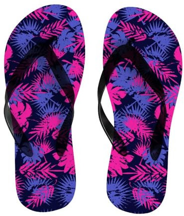Infradito da donna con piante tropicali colorate, sandali estivi per spiaggia, comode pantofole da viaggio, per interni ed esterni, ciabatte piatte, Piante tropicali colorate astratte, large