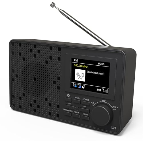 LFF DAB Plus Radio Mit Bluetooth, Digitalradio Mit 2,4 Farbdisplay, Kleines Küchenradio Batteriebetrieben, UKW-Empfang, Netzstecker, Schwarz
