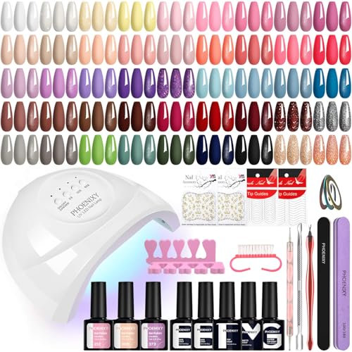 Phoenixy Gel Nail Polish Set, 45 Colours Gel Nail Polishes with 48W UV Manicure Lamp Starter Kit, Nail Polish with Base Top Coat Manicure Tools, Nail Art Gift Sets for Women