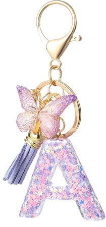 Porte-clés avec lettre initiale papillon porte-clés pour adolescentes et filles A