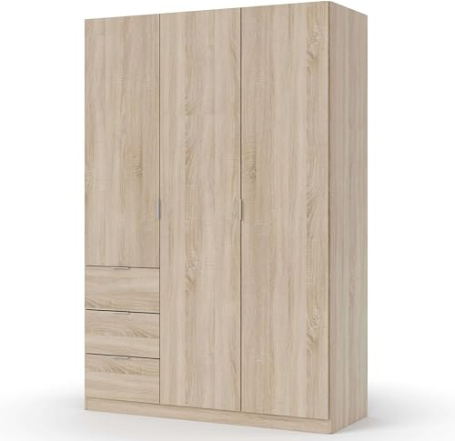Miroytengo Miorytengo Armario Dormitorio Tri 3 Cajones y 3 Puertas Estilo Natural en Color Roble Claro 135x200 cm