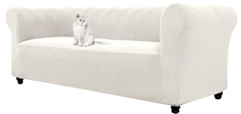 HonunGron Stretch Chesterfield Sofa Überzug 1 2 3 Sitzer, Elasthan Jacquard Couch Überzug, Sofaschutz rutschfest Sofaüberwurf Waschbare Sofabezug für Gebogene Sofa Sessel (Elfenbein,3 Sitzer)