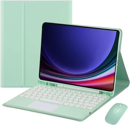 Funda con Teclado para Samsung Galaxy Tab S9 FE Plus/S9 Plus 2023 de 12,4 Pulgadas - Español ñ,Teclado inalámbrico Desmontable con Panel táctil, portalápices Incorporado,Verde