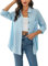 Womens Blouse Long Sleeve Shirt V Neck Shirts Tops Button Down Basic Loose Tunic T Shirts Sky Blue XXL