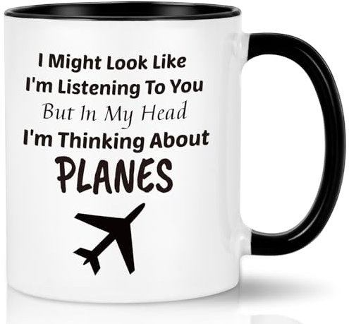 Joymaking Aviation Coffee Mug - In My Head I'm Thinking About Planes for Men, Fathers Day Aeroplane Gifts for Pilots, Funny Planes Mug, 11Oz Black