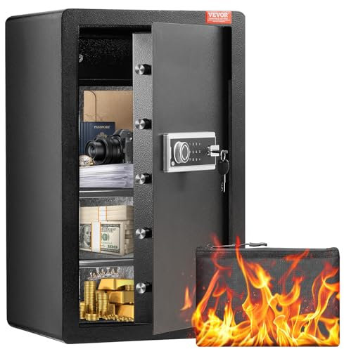 VEVOR Safe Tresor mit feuerfester Geldtasche, Einzeltür-Safe 4 Kubikfuß, 2 Trennwände, digitaler Möbeltresor mit Schlüssel Code, Wertsachenbox für Geld Schmuck, Geldtresor Schwarz