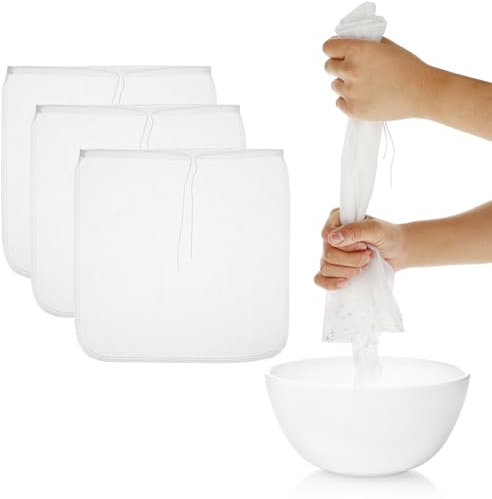 Gjinxi Nut Milk Bag 3 Packs 14 x 14 Resuable Cheese Cloth Bag for Straining Tea Yougurt Juice Strainers Fine Strainer, Unbleached Straining Cloth Cold Brew Bags for Coffee Tea Beer Celery