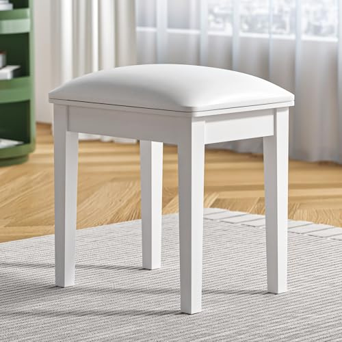 Organizedlife Moderner Polsterhocker, Hocker Schminktisch, Sitzhocker gepolstert mit rutschfesten Fußpads, für Ankleidezimmer, Schlafzimmer, Eingangsbereich, Gebogenes Bein, Weiß (1, Gerade Bein)