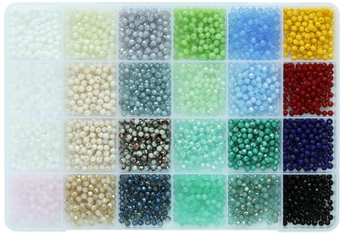 Bala&Fillic 3mm Perles de verre Briolette Rondelle perles de verre à facettes, 24 couleurs perles de cristal pour la fabrication de bijoux (Total 2400 pièces)