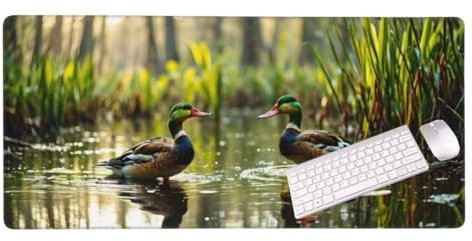 Large Mouse Mat 39.4x23.6 inch , Gaming Mouse Pad Duck Lake, Mousepad Waterproof, Non- Slip Rubber Base Mouse Pad, Extended Keyboard Desk Mat Soft Smooth Surface for Office Decor for Women S-12035