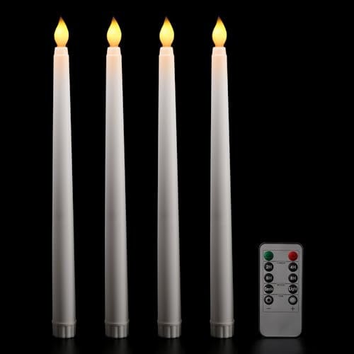 PTSBENCO LED Candles Taper Candles with Timer, 4-Piece Battery Operated Flameless LED Candle Set, White