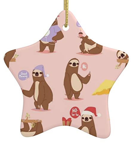 Weihnachtsbaumschmuck, weiße Keramik, Hängezubehör, Faultier, lustige Dinge, Weihnachtsbaumschmuck, Kugel, Heimdekoration (Sternform)