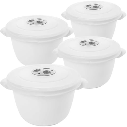 2friends Lot de 4 assiettes rondes pour micro-ondes, avec couvercle, valve de régulation de la vapeur et poignée, en plastique de qualité alimentaire, passe au lave-vaisselle, fabriqué dans l'UE