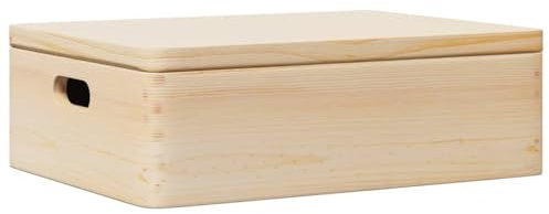 vidaXL Holzkiste mit Deckel und Griffen 40x30x13 cm Massivholz Kiefer, Aufbewahrungsbox Holz, Holztruhe, Schmuckkiste Holz, Holzbox, Geschenkbox Holz