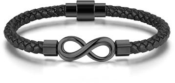 Jovivi Bracelet pour homme en cuir tressé noir avec nœud infini pour homme, cadeau d'anniversaire, de Noël, cadeau pour lui, papa, homme, mari, petit ami, 8.3 inches, Cuir, acier inoxydable