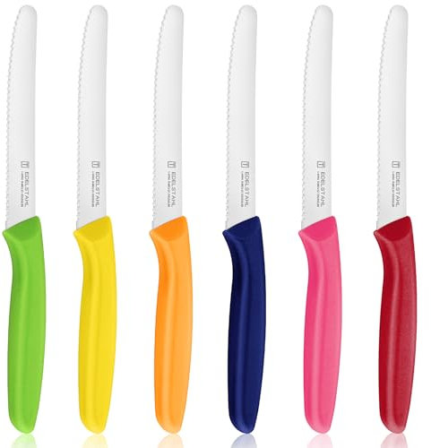 targzier Coltelli Da Tavola,Set Di 6 Pezzi,21.7CM,Coltelli Da Cucina,Coltelli Tascabili in Acciaio Inossidabile,Coltello Pane,Coltelli Da Tavola Con Bordo Seghettato,Coltelli Affilati,Colorato