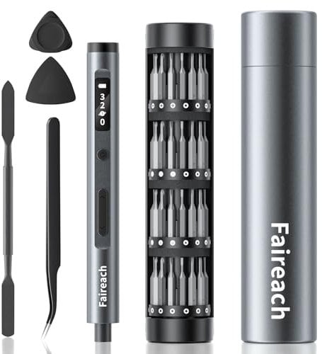 Faireach Electric Screwdriver Cordless, Mini Precision Screwdriver Set, 60 Magnetic Bits with Case, 3 Torque Settings, OLED Display, 500mAh Portable Repair Tool Kit for Electronics Phone Appliance