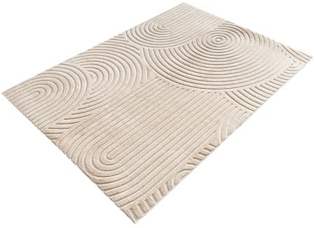 Riess Ambiente Moderner Teppich Art Deco 230x160cm beige Kurzflor Indoor Hoch-Tief-Effekt