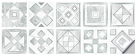 Mosaikfliesen 10x10 cm Retro Grüne Geometrie Fliesenaufkleber Bad Küche Wasserdicht Küchenrückwand Selbstklebend Möbeldekoration Fliesenfolie für Schrank Tisch Klebefliesen (10 Stück)