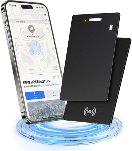 Wallet Tracker Card Smart Finder: 2 Pack Ultra Fin 1.6mm Air Traceur Tag Rechargeable avec Apple Find My (iOS Uniquement) - Étanche IP68 Traqueur Bluetooth Localisateur d'Objets pour Portefeuille Sac