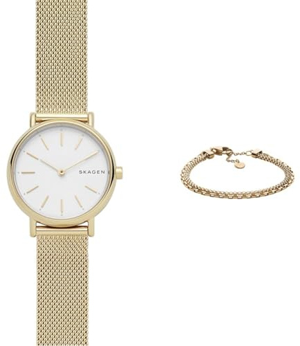 Skagen Damen Signatur Lille Goldfarbene Edelstahl Uhr und Merete Armband, Set
