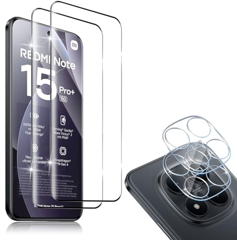 HidWee Screen Protector Compatibile con Xiaomi Redmi Note 15 Pro Plus 5G/ Poco M8 Pro Vetro Temperato Pellicola Fotocamera(2 + 2 Pezzi), [3D Copertura Completaper] 9H Durezza Pellicola Protettiva