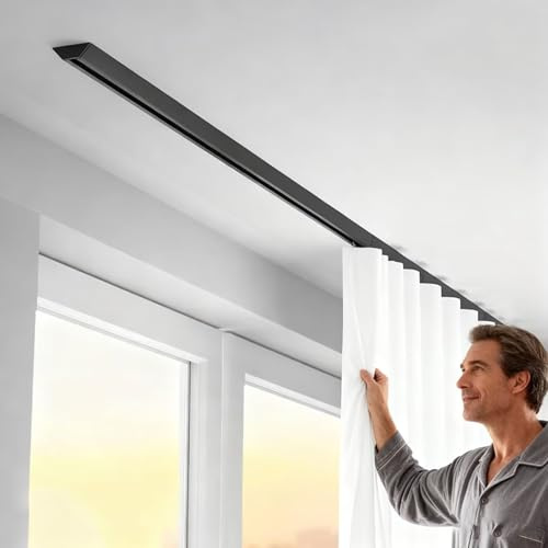 Barre à Rideau Fixée au Plafond Haute Résistance - Modèle Silencieuse pour Bureau, Salon et Chambre100cm
