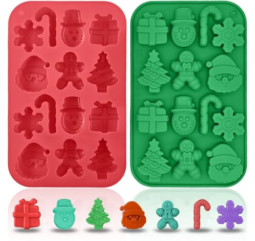 Ekukeon 2 Stück Schokoladenformen Silikon Weihnachten,3D Schokoladenformen Silikonform,Antihaftbeschichtet Silikonform mit 14 Hohlräume Pralinenform Silikon,für Torten Fondant Kerzen Weihnachts Kekse
