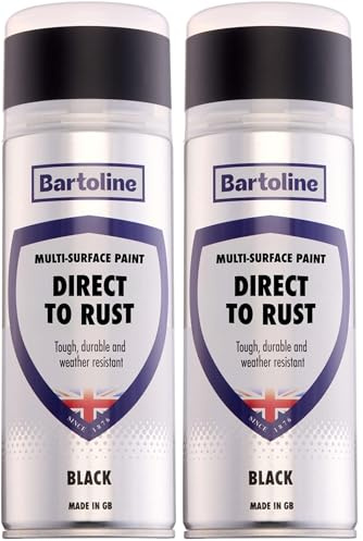 Bartoline Direct to Rust Multi-Surface Paint Black 400ml Matte Finish All-in-One Spray Paint for Metal, Wood, Plastic and Ceramic No Primer Needed For Interior and Exterior Use (Pack of 2)