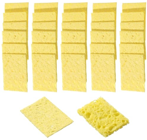 Qianyu 30PCS Soldering Sponge Replacement Soldering Iron Cleaning Pads Sponge 50x35mm Square High Temperature Sponges Yellow Thickened Welding Platform Sponges