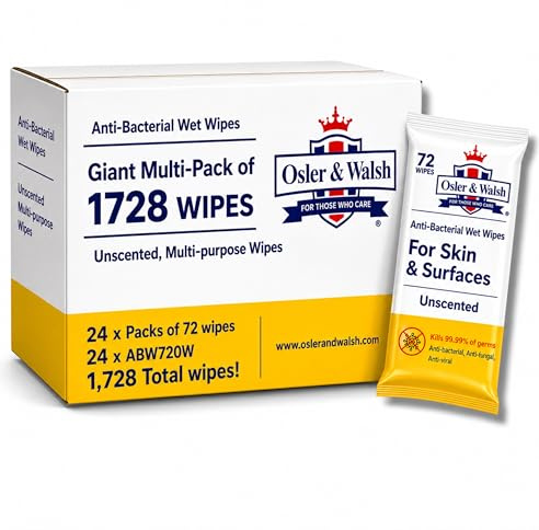 Osler & Walsh Antibacterial Wet Cleaning Wipes Multipack | 24 x 72 Wipes | Alcohol Free Unscented Wet Wipes with Glycerin | Multipurpose Hand & Surface Wipes for Home, Office, Clinic & Care Homes