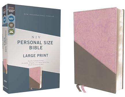 NIV, Personal Size Bible, Large Print, Leathersoft, Pink/Gray, Red Letter, Comfort Print