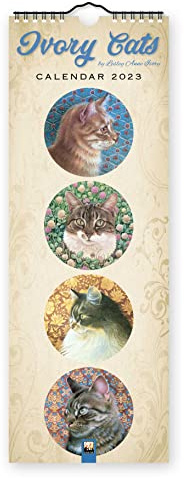 Ivory Cats – Gemalte Katzen – Slimline-Kalender 2023: Original Flame Tree Publishing-Kalender Slimeline [Mehrsprachig] [Kalender]