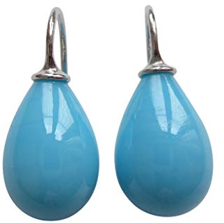 Modische türkis-farbene Glas-Ohrringe Ohr-Hänger Tropfen-Ohrringe Bügel aus Sterling-Silber 925-er Geschenk Handarbeit Designer Heide Heinzendorff
