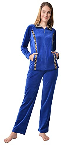 RAIKOU Damen Hausanzug Velours Nicki Trainingsanzug Freizeitanzug mit Reißverschluss (Royal Blau,44/46)