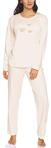 Merry Style Damen Langarm Schlafanzug 91LW1 (Ecru (Langarm), 36 (Herstellergröße: S))