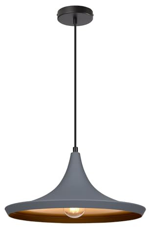LEDKIA LIGHTING - Lampada a Sospensione in Metallo Presley | Design Tradizionale Giapponese | Regolabile in Altezza | Compatibile E27 | Interni, Grigio, Alluminio