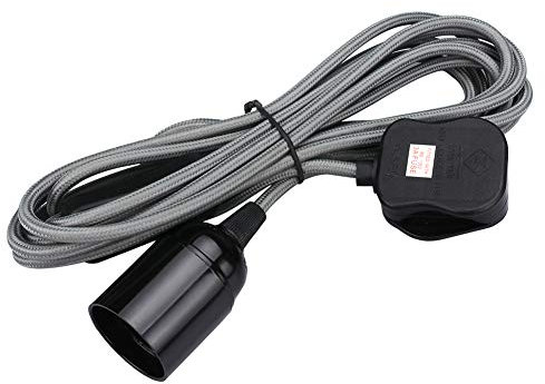 Wowsale Pendant Light Ceiling Lighting Fitting, E27 Lamp Holder Suspended Pendant Light Fitting Kit, 2 Core Gold Fabric Cable Plug with On/Off Switch- UK Plug (Grey, 3m)