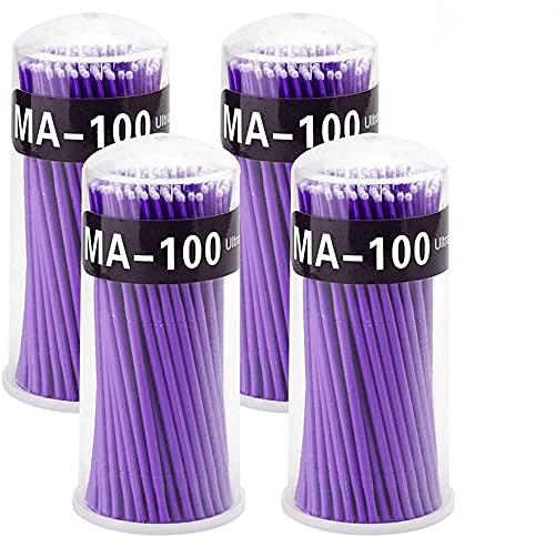 Surplex 400 pezzi Micro Applicatori a Pennello, Quattro Dimensioni Della Testa, 4 Pennelli Color Extension per Extension Ciglia Rimozione, Trucco, Nail Art, Pittura (Viola)