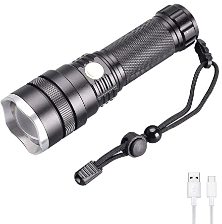 WESLITE 5000 Lumens Tattica Torcia LED Ricaricabili, XHP50 Torcia LED Potente Professionale Zoomabile Torce LED Alta Potenza con Power Display 3 Modalità per Campeggio, Pesca (Batteria Inclusa)